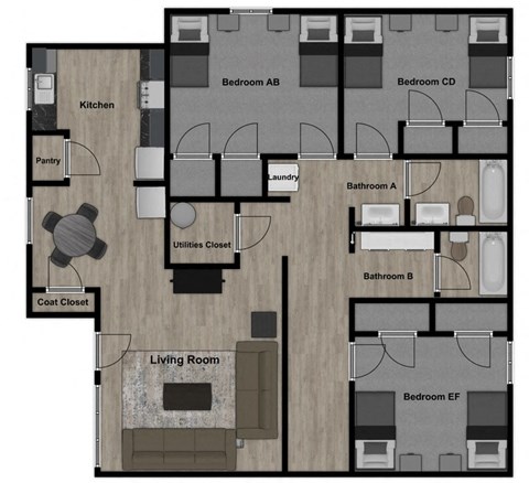 Floor plan for 1 bed, 1 bath
